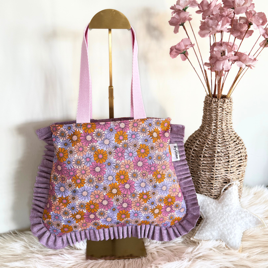 Kids mini shopper bloemen stof met paarse ruches limited edition